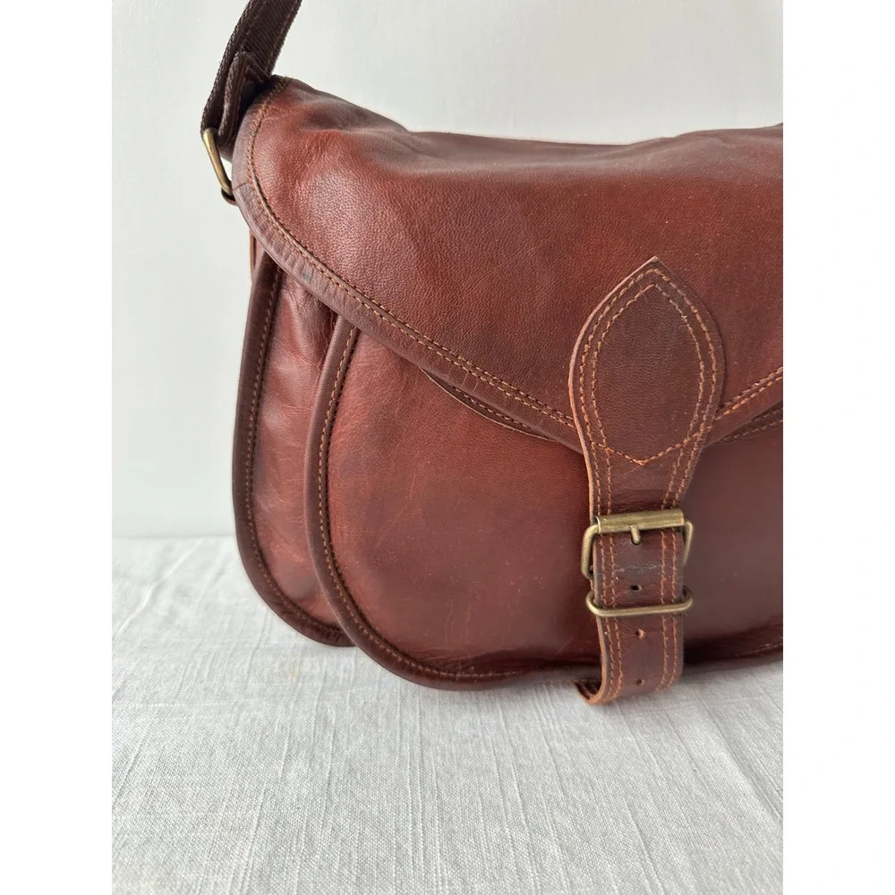Vintage Brown Leather‎ Messenger Bag Crossbody Saddle Satchel Mahogany